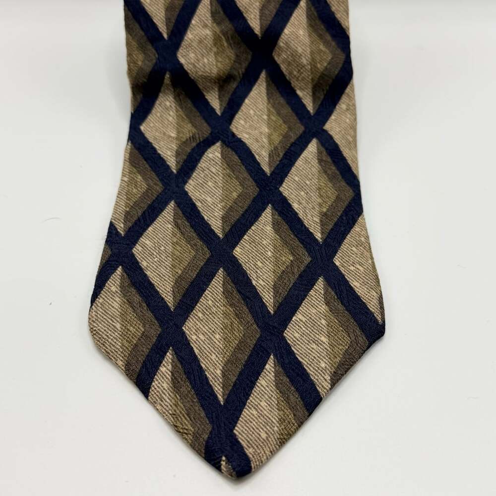 Krizia Uomo Blue and Beige Diamond Pattern Silk Necktie Made in Italy